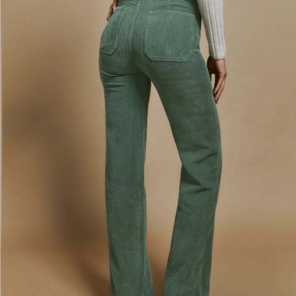 Reformation Jeans Alyssa Green Corduroy High Waisted Wide Leg Jeans Size 25 - Picture 3 of 9